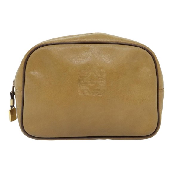 LOEWE Anagram Clutch Bag Leather Beige Brown Gold Auth 93389 - Picture 14 of 16